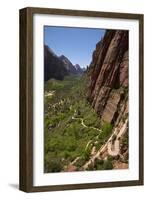 Utah, Zion National Park, Hikers Climbing Up West Rim Trail and Angels Landing-David Wall-Framed Photographic Print