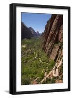 Utah, Zion National Park, Hikers Climbing Up West Rim Trail and Angels Landing-David Wall-Framed Photographic Print