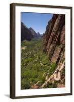 Utah, Zion National Park, Hikers Climbing Up West Rim Trail and Angels Landing-David Wall-Framed Photographic Print