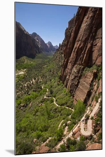 Utah, Zion National Park, Hikers Climbing Up West Rim Trail and Angels Landing-David Wall-Mounted Photographic Print