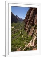 Utah, Zion National Park, Hikers Climbing Up West Rim Trail and Angels Landing-David Wall-Framed Photographic Print