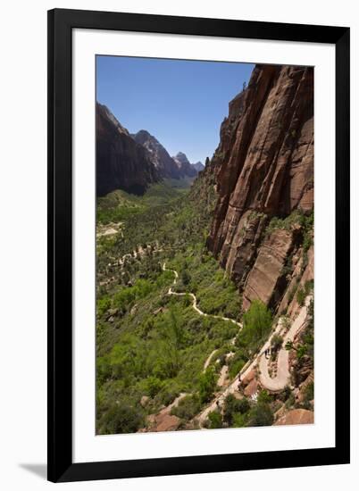 Utah, Zion National Park, Hikers Climbing Up West Rim Trail and Angels Landing-David Wall-Framed Photographic Print