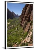 Utah, Zion National Park, Hikers Climbing Up West Rim Trail and Angels Landing-David Wall-Framed Premium Photographic Print