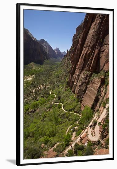 Utah, Zion National Park, Hikers Climbing Up West Rim Trail and Angels Landing-David Wall-Framed Premium Photographic Print