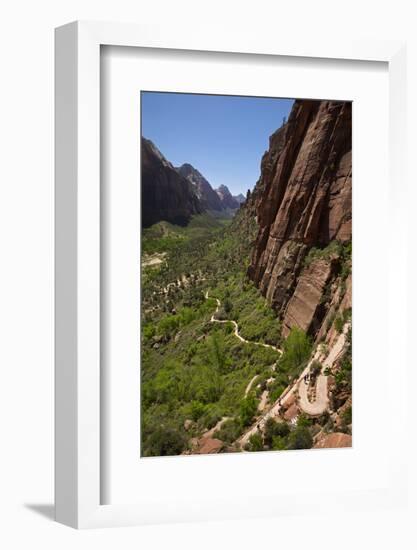 Utah, Zion National Park, Hikers Climbing Up West Rim Trail and Angels Landing-David Wall-Framed Photographic Print