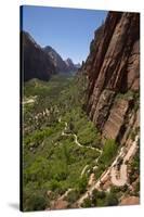 Utah, Zion National Park, Hikers Climbing Up West Rim Trail and Angels Landing-David Wall-Stretched Canvas