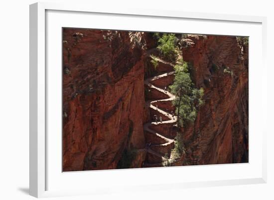 Utah, Zion National Park, Hikers on Walters Wiggles Zigzag-David Wall-Framed Photographic Print