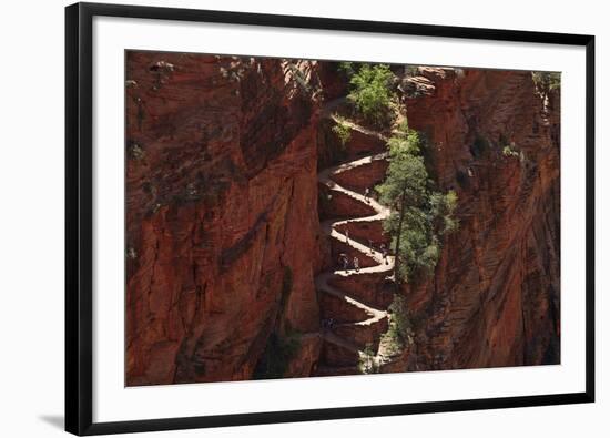 Utah, Zion National Park, Hikers on Walters Wiggles Zigzag-David Wall-Framed Photographic Print