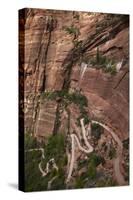 Utah, Zion National Park, Hikers on Zigzag Track in Zion Canyon Up West Rim Trail-David Wall-Stretched Canvas