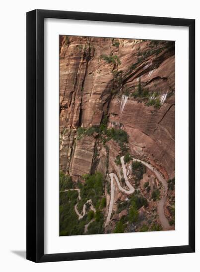 Utah, Zion National Park, Hikers on Zigzag Track in Zion Canyon Up West Rim Trail-David Wall-Framed Photographic Print