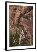 Utah, Zion National Park, Hikers on Zigzag Track in Zion Canyon Up West Rim Trail-David Wall-Framed Photographic Print