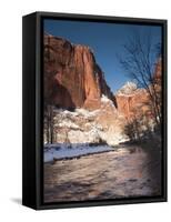 Utah, Zion National Park, Landscape by the North Fork Virgin River, Winter, USA-Walter Bibikow-Framed Stretched Canvas