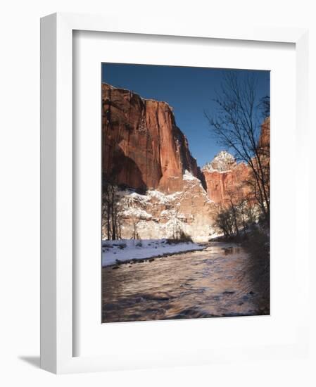 Utah, Zion National Park, Landscape by the North Fork Virgin River, Winter, USA-Walter Bibikow-Framed Photographic Print