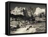 Utah, Zion National Park, Mountain Sunrise by the North Fork Virgin River, Winter, USA-Walter Bibikow-Framed Stretched Canvas