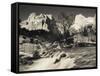 Utah, Zion National Park, Mountain Sunrise by the North Fork Virgin River, Winter, USA-Walter Bibikow-Framed Stretched Canvas