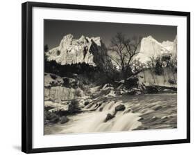 Utah, Zion National Park, Mountain Sunrise by the North Fork Virgin River, Winter, USA-Walter Bibikow-Framed Photographic Print