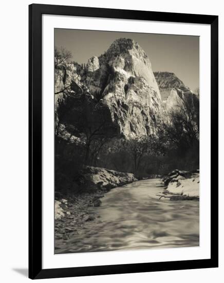 Utah, Zion National Park, Mountain Vista and North Fork Virgin River by Emerald Pools Area, USA-Walter Bibikow-Framed Photographic Print