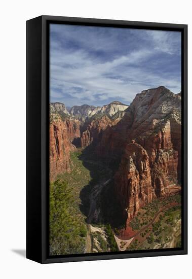 Utah, Zion National Park, Observation Point, Canyonseen from Angels Landing-David Wall-Framed Stretched Canvas
