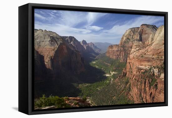 Utah, Zion National Park, View from Top of Angels Landing into Zion Canyon-David Wall-Framed Stretched Canvas