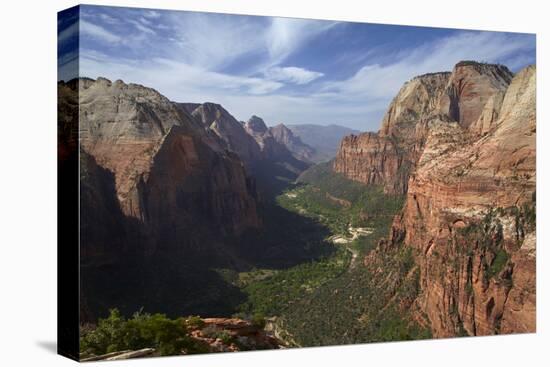 Utah, Zion National Park, View from Top of Angels Landing into Zion Canyon-David Wall-Stretched Canvas
