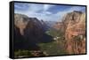 Utah, Zion National Park, View from Top of Angels Landing into Zion Canyon-David Wall-Framed Stretched Canvas