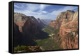 Utah, Zion National Park, View from Top of Angels Landing into Zion Canyon-David Wall-Framed Stretched Canvas