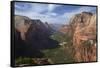 Utah, Zion National Park, View from Top of Angels Landing into Zion Canyon-David Wall-Framed Stretched Canvas