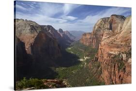 Utah, Zion National Park, View from Top of Angels Landing into Zion Canyon-David Wall-Stretched Canvas