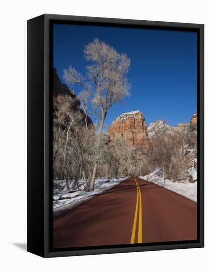 Utah, Zion National Park, Zion Canyon Scenic Drive, Winter, USA-Walter Bibikow-Framed Stretched Canvas