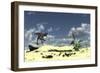 Utahraptor Bellows a Loud Roar While Standing Atop a Rock-null-Framed Art Print