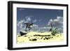 Utahraptor Bellows a Loud Roar While Standing Atop a Rock-null-Framed Art Print