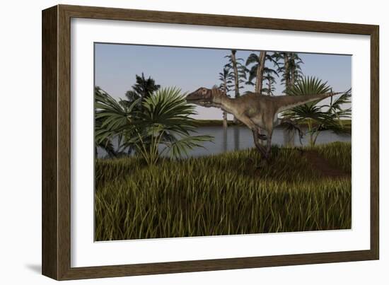 Utahraptor in a Prehistoric Environment-null-Framed Art Print