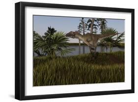 Utahraptor in a Prehistoric Environment-null-Framed Art Print