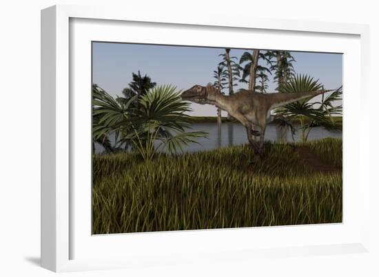Utahraptor in a Prehistoric Environment-null-Framed Art Print
