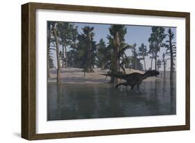 Utahraptor in a Tropical Prehistoric Environment-null-Framed Art Print