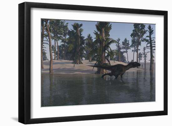 Utahraptor in a Tropical Prehistoric Environment-null-Framed Art Print