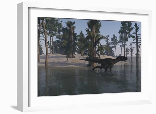 Utahraptor in a Tropical Prehistoric Environment-null-Framed Art Print