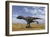 Utahraptor Running across a Barren Desert-null-Framed Art Print