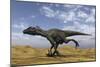 Utahraptor Running across a Barren Desert-null-Mounted Art Print