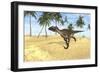 Utahraptor Running across a Barren Landscape-null-Framed Art Print