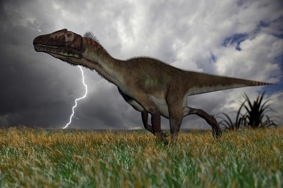 'Utahraptor Running across an Open Field During a Lightning Storm ...