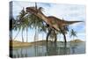 Utahraptor Standing in Shallow Water-null-Stretched Canvas