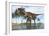 Utahraptor Standing in Shallow Water-null-Framed Art Print