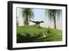 Utahraptor Walking across a Grassy Field-null-Framed Art Print