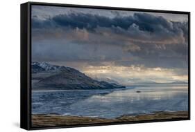 Utan, Antelope Island State Park. Clouds over a Wintery Great Salt Lake-Judith Zimmerman-Framed Stretched Canvas