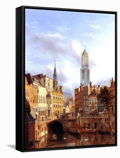Utrecht with the Oudegracht, 1827-Georg Gillis Van Haanen-Framed Stretched Canvas