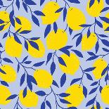 Tropical Seamless Pattern with Yellow Lemons on the Blue Background. Fruit Repeated Background. Vec-Utro_na_more-Photographic Print