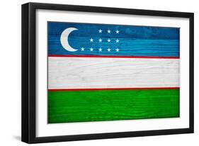 Uzbekistan Flag Design with Wood Patterning - Flags of the World Series-Philippe Hugonnard-Framed Art Print