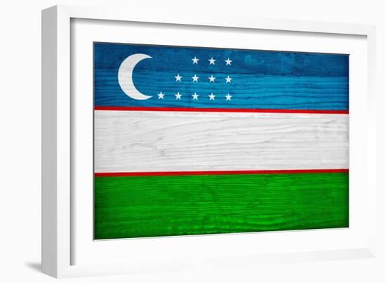 Uzbekistan Flag Design with Wood Patterning - Flags of the World Series-Philippe Hugonnard-Framed Art Print