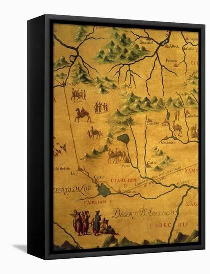 Uzbekistan Region, from Map of Asia Showing Route Taken by Marco Polo-null-Framed Stretched Canvas